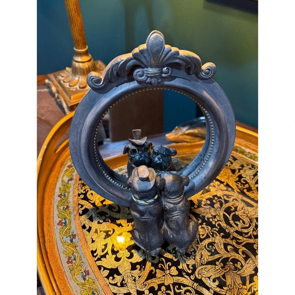 Vintage Victorian Bulldog‎ Couple Tabletop Mirror